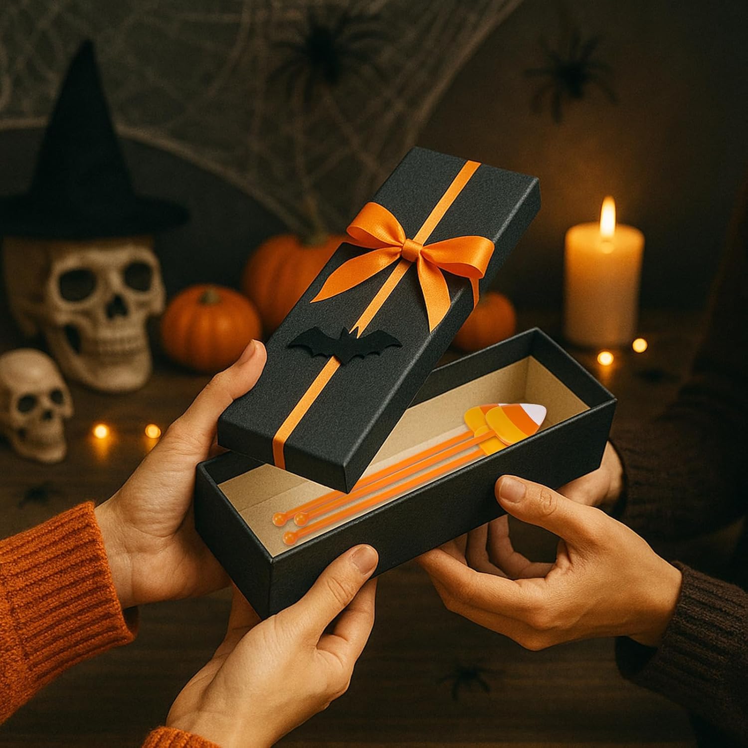 30 Pcs Halloween Swizzle Sticks Plastic Coffee and Cocktail Stirrers Fall Thanksgiving Drink Stirrers Cocktail Mixers for Halloween Fall Autumn Party Tea Coffee Bar Decoration(Popcorn)