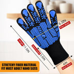 BBQ Gloves, Oven Gloves, Extreme Heat Resistant Barbecue Gloves, Silicone Non-Slip Oven Mitts, Kitchen Gloves for Cooking, Grilling, and Baking (Blue)