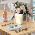 Napkin Holder for Table, Bamboo Iron Standing Napkin Dispenser for Dining Table Farmhouse Cocktail Picnic Rustic Wood Holders All Kitchen Dining Room Decor Gold & White