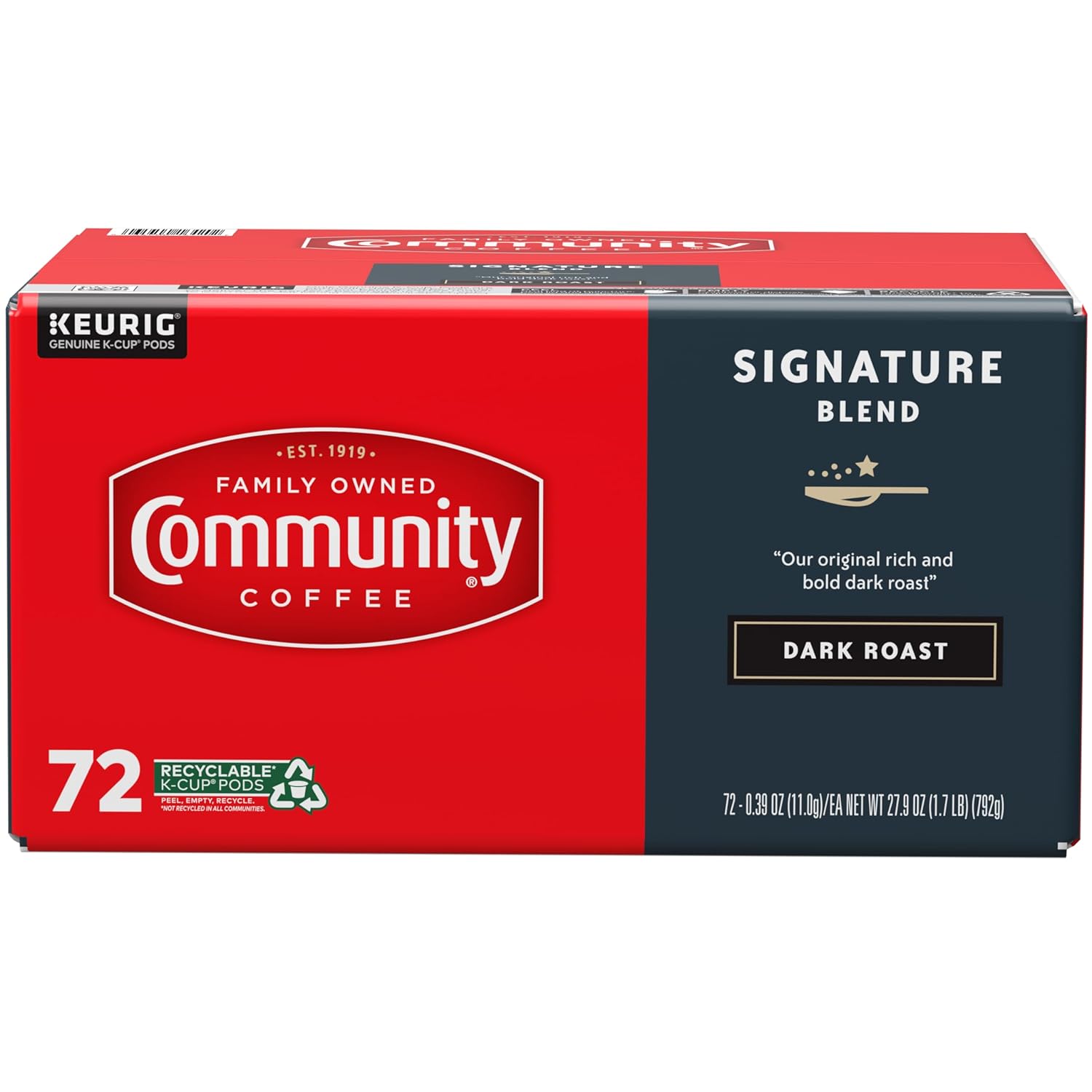 Community Coffee Signature Blend 72 Count Coffee Pods, Dark Roast, Compatible with Keurig 2.0 K-Cup Brewers, Box of 72 Pods (Pack of 1)