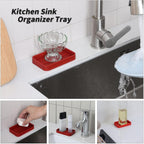 Silicone Kitchen Sink Organizer Tray for Multiple Usage,Easy Clean Sponges Holder for Kitchen Bathroom Counter or Sink,Dish Soap Dispenser,Scrubber,Bottle,Cup Red 4.9”x 3.2”