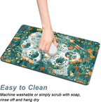 Rnivvi Coffee Mat, 12" x 19" Cute Coffee Bar Mats for Espresso Machine Station Accessories and Organizer, Hide Stain Rubber Backed Absorbent Dish Drying Pad for Kitchen Counter, Gentle Forest Flowers