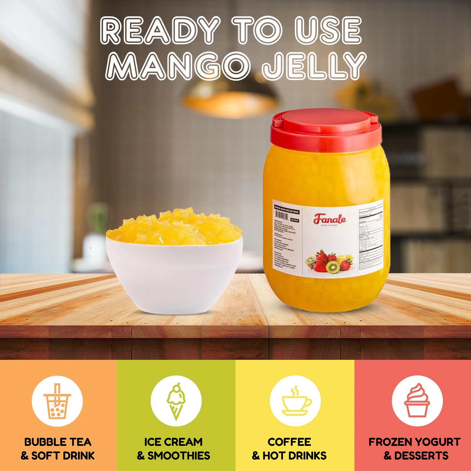 New Fanale Coconut Jelly Topping nata de coco for Boba Tea | Ice Cream | Yogurt | Smoothie | Milk Tea | Desserts Mango Star Shaped, 6.6 pound (Pack of 4) | JEL004-CS