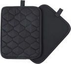 Glynniss Anti-Slip Grip Pot Holder for Kitchen, Cotton Oven Hot Pads Set with Neoprene for Heat Resistant 450F, 7x9 Inches Potholder Machine Washable 2PCS (Black, 2)