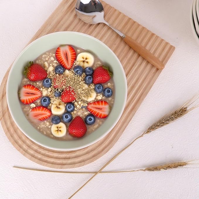 Large Pasta Bowls Set of 6, 29 oz Green Porcelain 7 inch, Microwave Oven Dishwasher Safe for Salad Soup