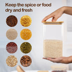 156oz 52oz Airtight Glass Square Storage Canister with Bamboo Lid Set of 2(4600ml*1 1550ml*1) Large Gallon Glass Jars for Sugar, Flour, Cookies and Coffee beans (‎with Black Lable)