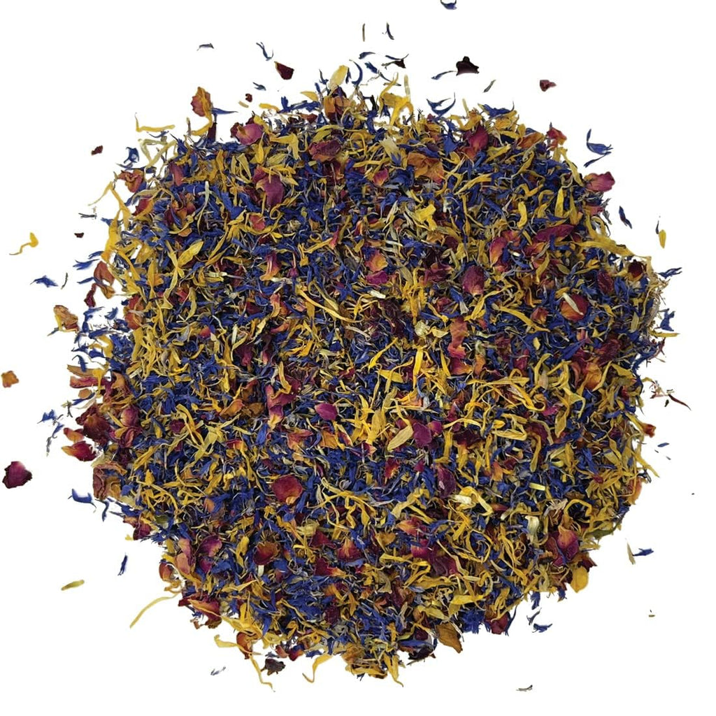 MagJo Naturals Brilliant Flower Petal Blend - Edible blend of calendula, blue cornflower and rose petals, all natural, food-grade, dried floral mix for baking, cocktails & garnish, Packaged in the USA