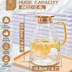 Yirilan Glass Pitcher, 2.4Liter Water Pitcher With Lid, Iced Tea Pitcher for Fridge, Glass Water Carafe With Lid, Glass Water Jug, Large Drink Pitcher For Juice, Milk, Cold Or Hot Beverages, 2400ML