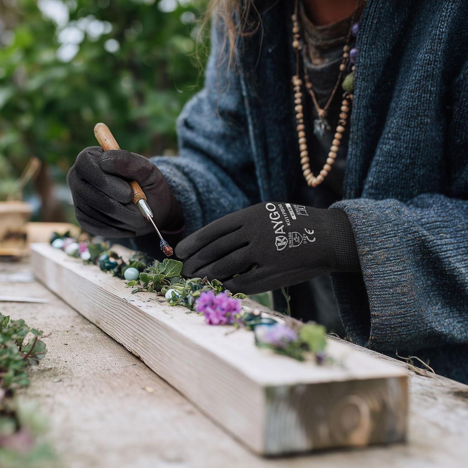 KAYGO Safety Work Gloves PU Coated,12 Pairs KG11PB Seamless Knit Glove for Men and Women, with Smooth Grip on Palm and Fingers, Ideal for General Duty Work (X-Small, Black)