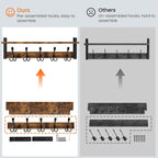 Homode Rustic Brown Wall Mount Coat Rack with Shelf and 5 Tri Hooks, Wood Coat Hangers for Hanging Hat, Towel, Purse, Jacket