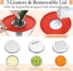 TeamFar Mixing Bowls, Stainless Steel Nesting Salad Bowls with Lids Set & 3 Grater Attachments, For Mixing/Serving/Storing, Non-toxic & Long-lasting, Size 4.6/3 / 1.5 QT, Colorful