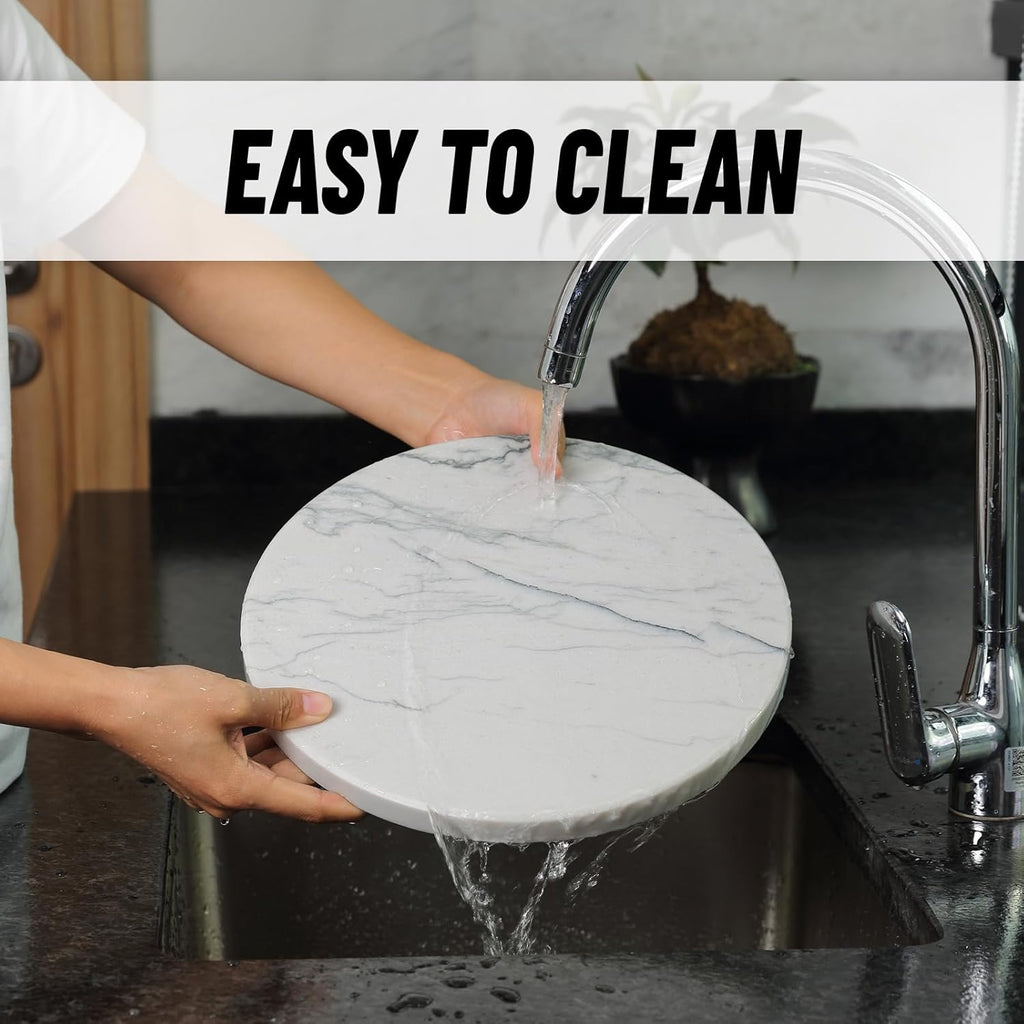 Koville Brazilian Natural Marble Cutting Board for Kitchen, 11inch Round Hand Crafted Marble Slab for Cheese, Charcuterie, Pastry Board - Wedding Gift, House Warming Gift(Maldivi)