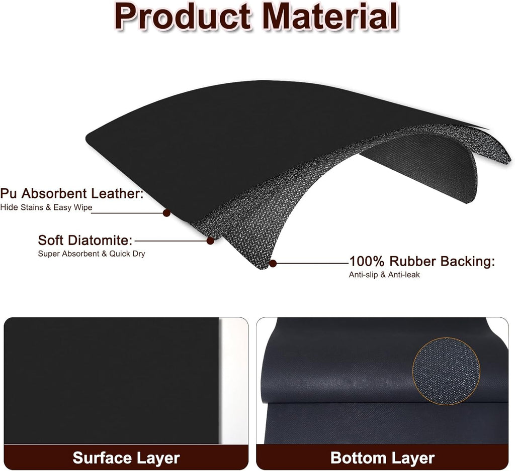 Dish Drying Mat for Kitchen, 15.7’’ X 17.7’’ Coffee Bar Mats for Countertop Fit Under Coffee Maker, Hide Stain Rubber Backed Espresso Machine Absorbent Drying Pad, Black