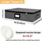 Platter Storage Case - Stackable China Storage Containers Hard Shell with Durable Zipper & Label & Sturdy Handles, 5.3” Height, Structured Top, 4 Felt Dividers Included (Dark Gray)