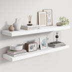 Fun Memories Rustic Real Wood Floating Shelves, 8 Inch Deep Floating Shelf Wall Mounted, 36" W x 8" D Wall Shelves Storage Shelves for Living Room, Bedroom, Bathroom, White Finish, Set of 2