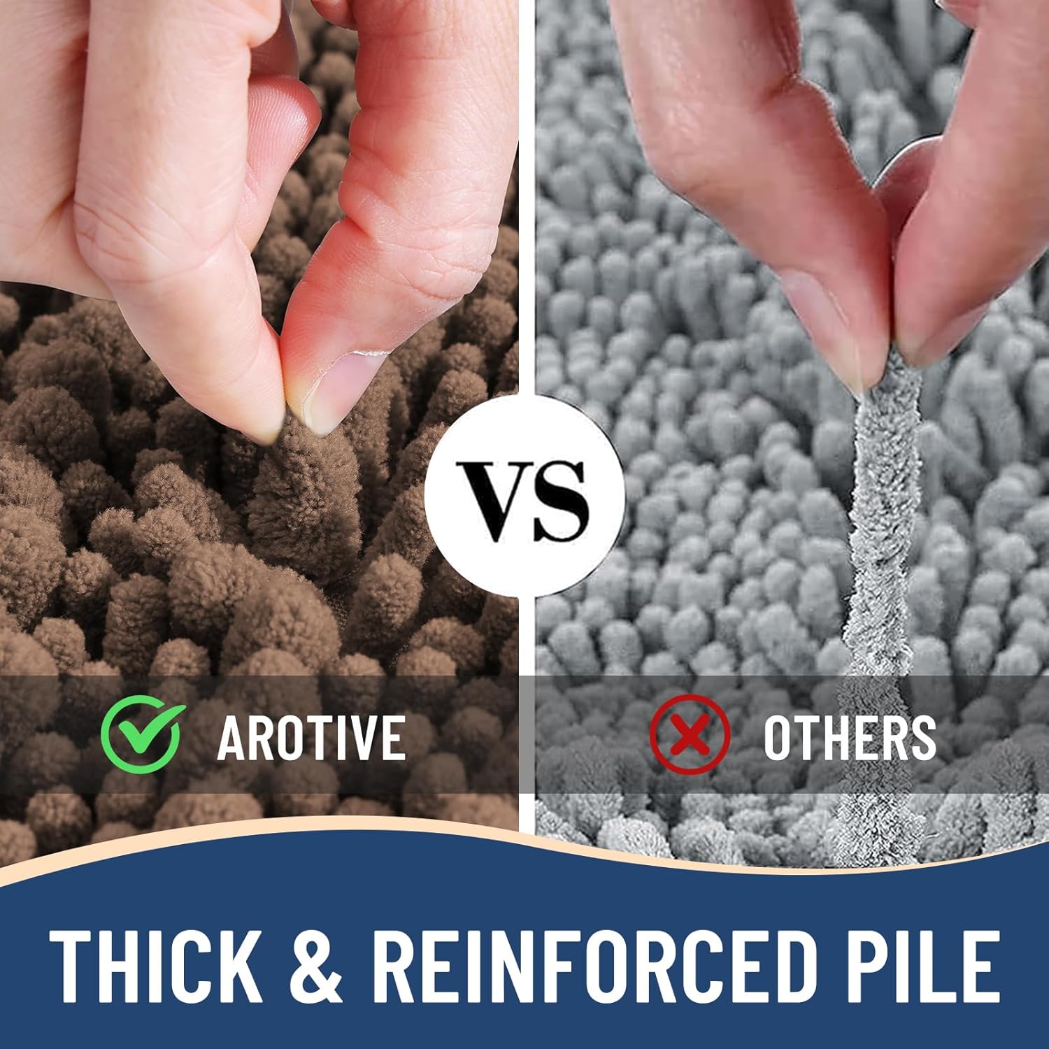 Arotive Luxury Chenille Bathroom Rug Mat, Extra Soft Thick Absorbent Shaggy Bath Rugs, Non-Slip Machine Wash Dry, Plush Bath Mats for Bathroom, Shower and Tub, 30x20, Mocha