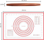 Muso Wood French Rolling Pin and Silicone Baking Mat Set, Sapele Wooden Rolling Pin 15.75 Inch and Tapered Roller for Fondant, Pie Crust, Cookie, Pastry