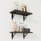 RICHFOCUS Floating Shelves for Wall Decor, 8 Inch Deep Wall Shelves Set of 2, 16W x 8D Black Floating Shelves Wall Mounted with Metal Brackets, Rustic Wood Shelves for Living Room Bedroom Kitchen
