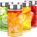 12oz Glass Juice & Water Bottles 4-Pack with Lids- Wide Mouth Reusable Borosilicate Glass- for Juicing, Smoothies, Protein Shakes, Blender & Shaker Bottle- Refillable & Dishwasher Safe(12 oz/400ml)