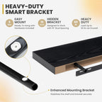 72 Inch Floating Shelves, 9.3" Deep Floating Shelf Wall Mounted, 72" Wall Shelves, Rustic Deep Bookshelf, Large Display Shelves & Storage Shelves for Bedroom, Living Room, Black, Set of 1