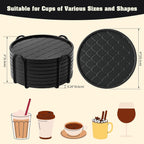 Coasters Set of 8,Hot or Cold Drink Coasters with Holder,Modern Style Coffee Table Coaster,Suitable for Kinds Cups Beer,Drink,Anti-Overflow Tabletop Protection(Black, 8pcs)