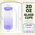 Joyclub 20oz Glass Cups with Acrylic Lids and Straws 8 Set Can Shaped Glass Iced Coffee Cups with Lids, Gradient Drinking Glasses Cute Tumbler Cup Great for Smoothie Soda Boba Tea Cocktail Beer Gift
