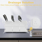 Cutlery Holder with Drain Holes, Silverware Caddy for Party, kitchen counter, 3pcs Bins Set Countertop Utensil Holder for Spoons, Forks and Knives, White