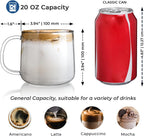 Aquach 20 oz Large Glass Coffee Mugs with Handle Set of 2 - Clear Glass Cups for Latte, Cappuccino, and Tea