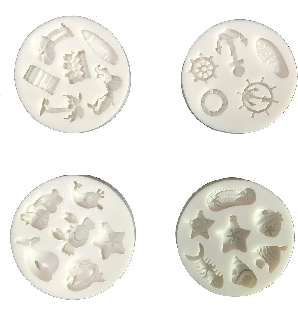 Lovely Small Items Silicone Fondant Molds Set For Cake Topper, Gumpaste, Candy & Chocolate, Polymer Clay and More (Sea life & Beach)