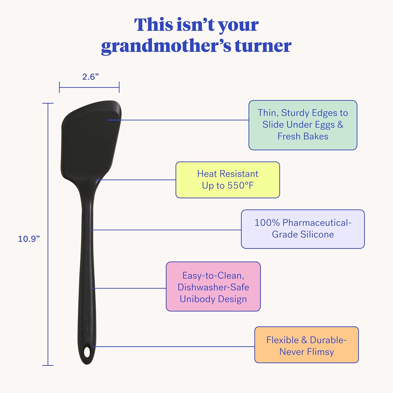 GIR Get It Right Silicone Spatula Turner - Heat-Resistant up to 425°F - Nonstick Pancake Flipper, Egg & Kitchen Tool - Mini 11 Inch - Black Silicone Spatula for Cooking