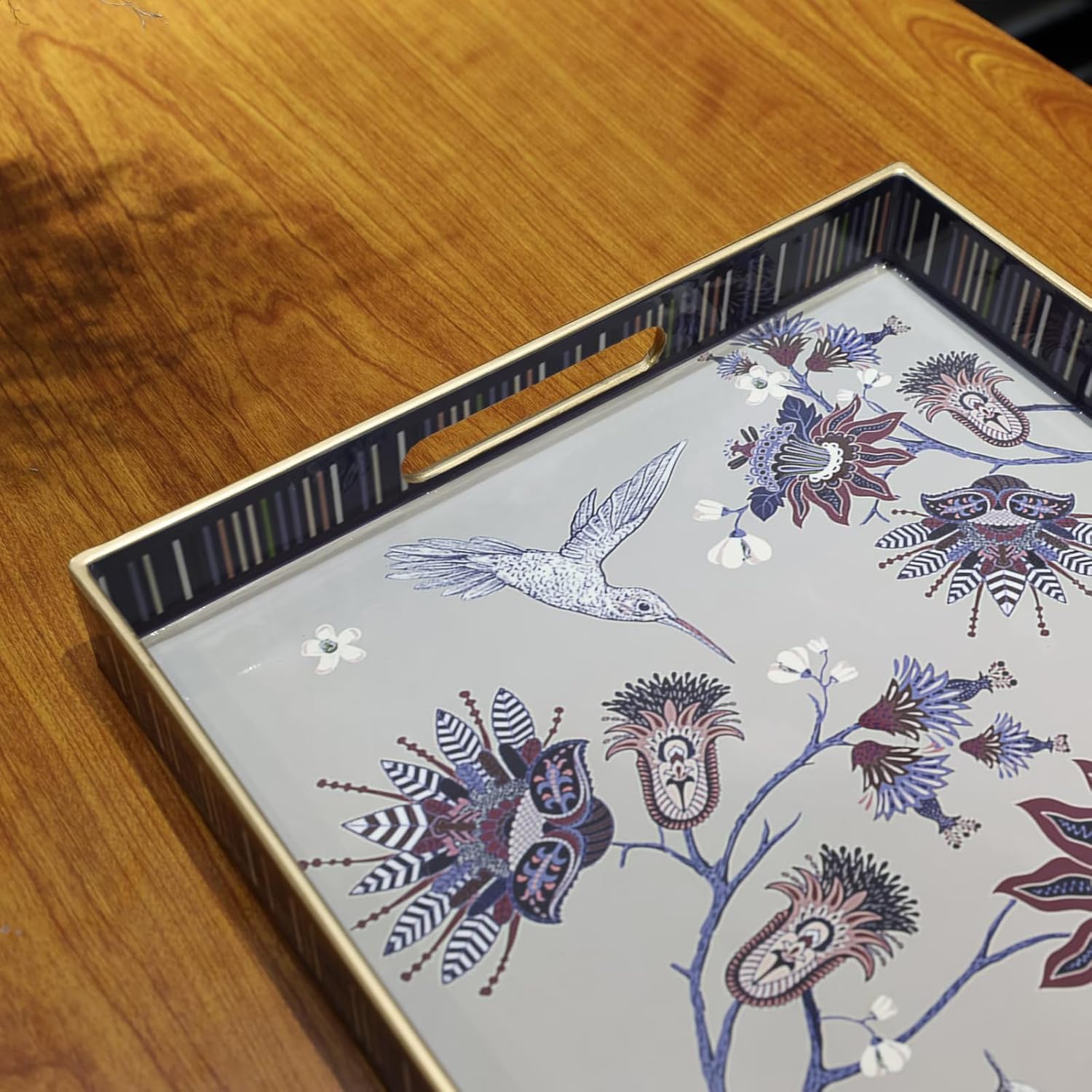 Rectangle Plastic Serving Tray with Handles, Elegant Decorative Tray for Coffee Table, Ottoman, Living Room, Kitchen, Outdoor Use. 12"*16"*1.6" A