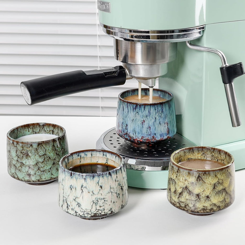 Ceramic Espresso Cups Set of 4, Espresso Coffee Mugs, Special Glazed Demitasse Cups Expresso Coffee Cup for Espresso Machine