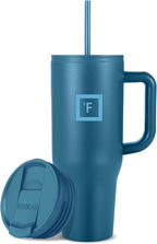 IRON °FLASK Co-Pilot Insulated Mug with Straw & Flip Cap Lids - Cup Holder Bottle for Hot, Cold Drink - Leak-Proof - Water, Coffee Portable Travel Mug - Deep Teal, 40 Oz