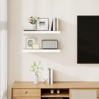 Fun Memories Rustic Floating Shelves for Home Decor, 8 Inch Deep Floating Shelf, Solid Wood Floating Wall Shelves 24 Inch Long, Deep Wall Shelves for Bathroom, Living Room, White Finsh, Set of 2