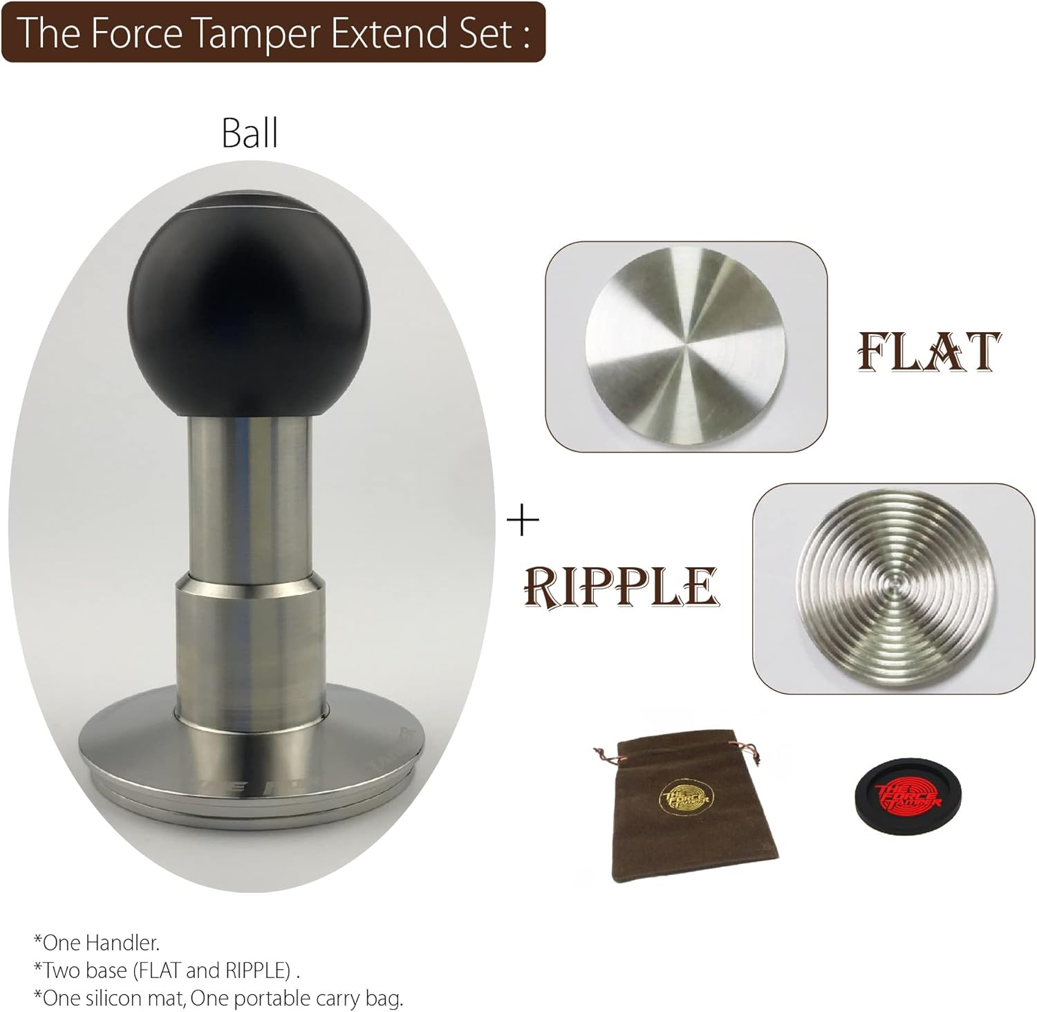 The Force Tamper Automatic Impact Coffee Tamper Adjustable Const Pressure and Autoleveling Extend Set New (Ball, 58.35mm)