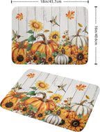 Fall Sunflower Maple Leaves Dish Drying Mat for Kitchen Counter Autumn Harvest Pumpkin Dish Drying Mat 16”x18” Thanksgiving Dishes Pad Dish Drainer Rack Mats Absorbent Fast Dry Kitchen Accessories
