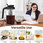 Cold Brew Coffee Maker,32 Oz Mason Jar Pitcher with Stainless Steel Filter, Pour Spout Handle Lid, Heavy Duty Glass Airtight & Leak-Proof Pitcher for iced coffee Tea Lemonade-Black