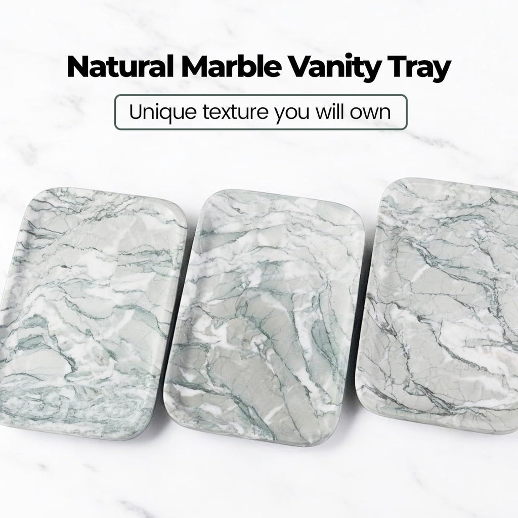 Vanity Tray, Marble Bathroom Tray Countertop, Decorative Dresser Organizer, Green Stone for Perfume Jewelry Holder Storage for Kitchen Sink(Light Green)