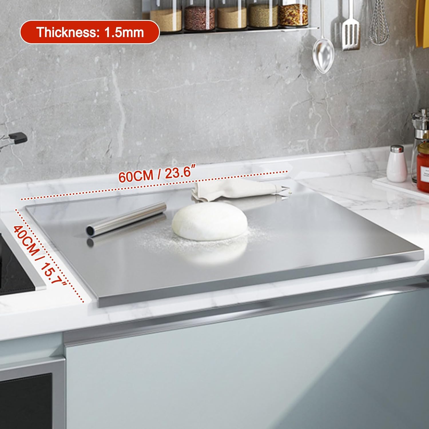 Stainless Steel Cutting Boards for Kitchen,304 Stainless Steel Chopping Boards with Lip and Non-slip silicone pad for Countertop Cutting Meats Fruits,Easy To Clean (15.7 * 23.6 * 0.06inch)