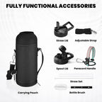 Insulated Water Bottle 40 oz, Triple Wall Vacuum Stainless Steel (Cold for 48 Hrs), Leak Proof & BPA-Free, Modern Water Flask Jug with Paracord Handle & Straw Spout Lids, Hydrangea