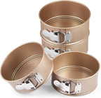 4 Pcs 6 Inch Non Stick Springform Pan with Removable Bottom Carbon Steel Round Springform Cheesecake Pan with Stainless Steel Spring Buckles for Baking Kitchens Restaurant(Champagne Gold)