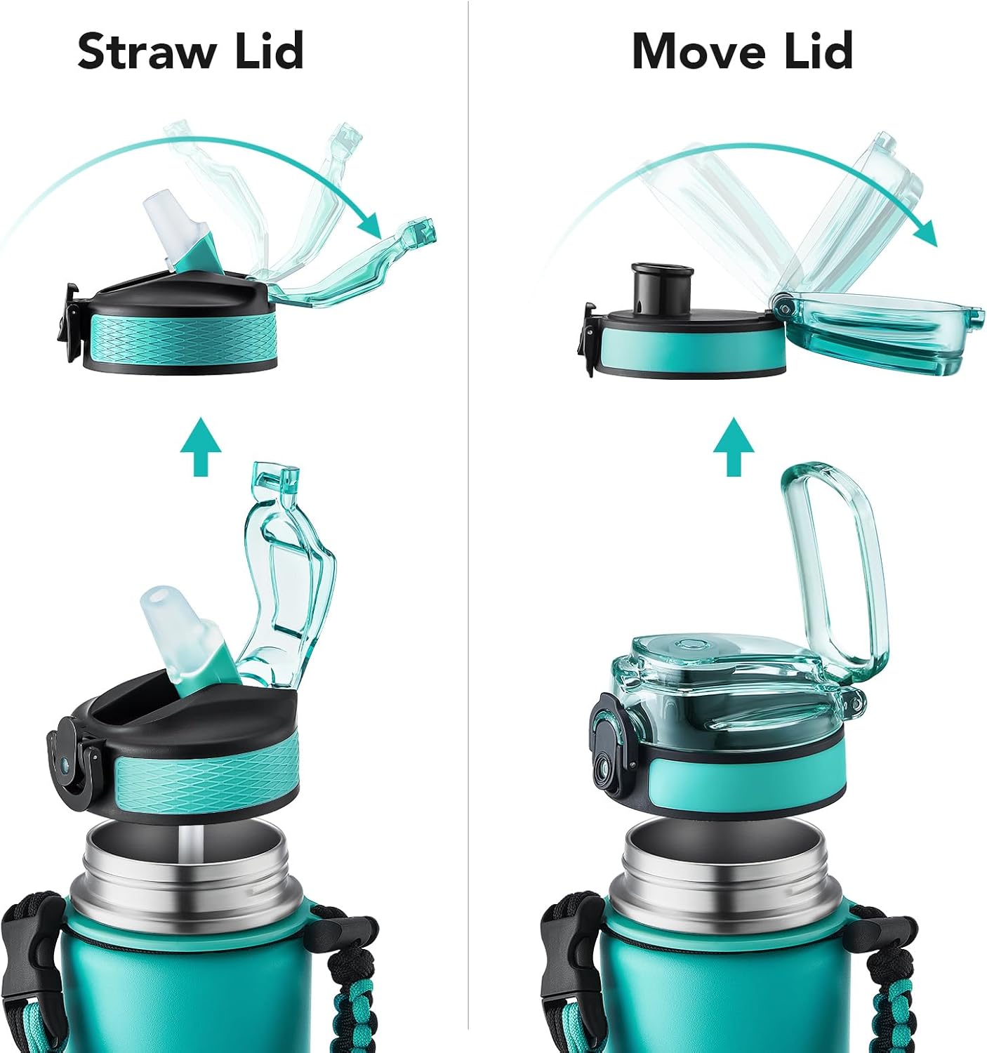 GOSWAG Insulated Sports Water Bottle, 24oz 2 Lids(with Straw/No Straw), Stainless Steel Water Bottles with Paracord Handle, Insulated Bottle with Double-Wall Vacuum Insulation