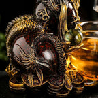 Glass Teapot Set with Infuser Semi Automatic Dragon Tea Set with 6 Small Cups (red golden dragon)