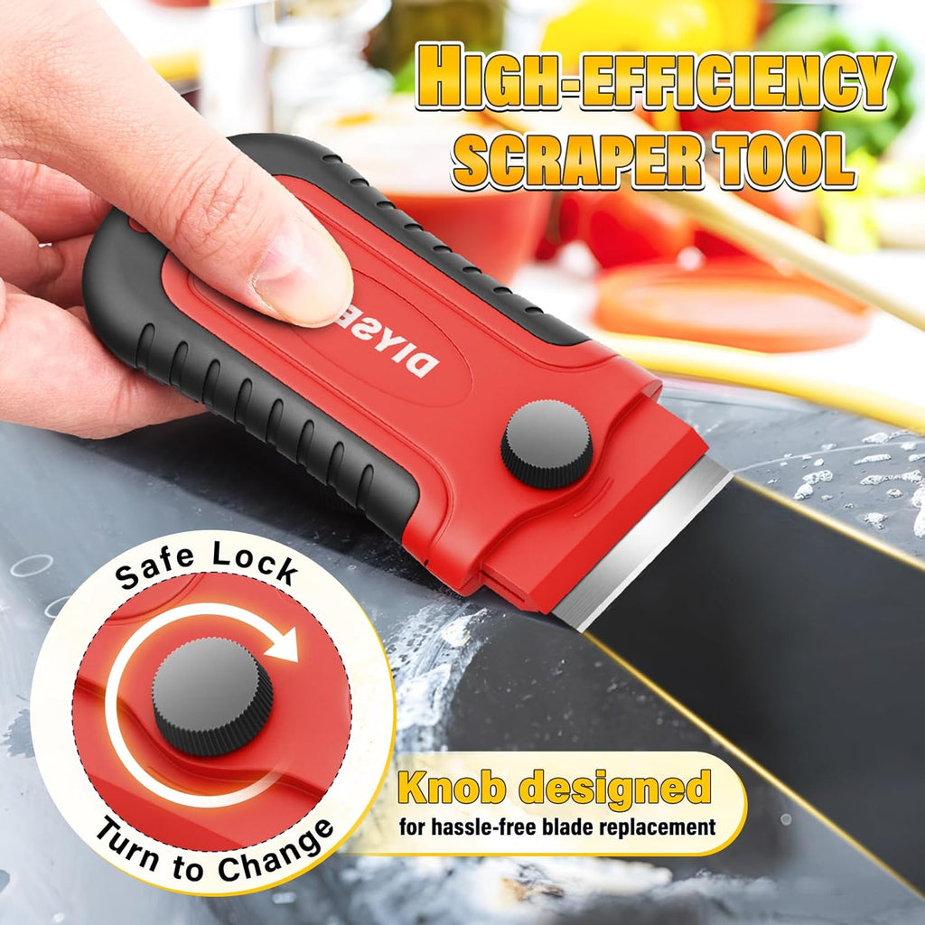 DIYSELF 2 Pack Razor Blade Scraper with 30 Pcs Blades - Scraper Tool - Scraper for Cleaning Stove, Oven, Glass, Kitchen - Paint Scraper - Razor Scraper - Glass Scraper - Glass Stove Top Scraper