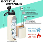 40oz Insulated Water Bottle - w/Straw Spout Lid, Bottle Holder with Strap, Paracord Handle, Protective Bottom Boot, Stainless Steel Metal Thermo Jug Flask Cold 48h & Hot 24h, Cream White