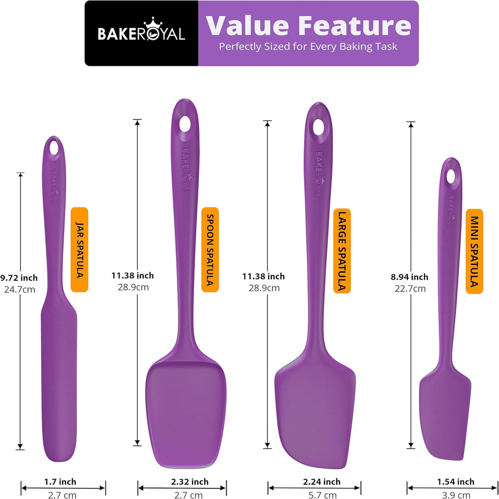 Silicone Spatula Set - 4-Piece Rubber Spatulas Silicone Heat Resistant 600°F for Everyday Task - Seamless Design Kitchen Spatulas for Nonstick Cookware - Purple