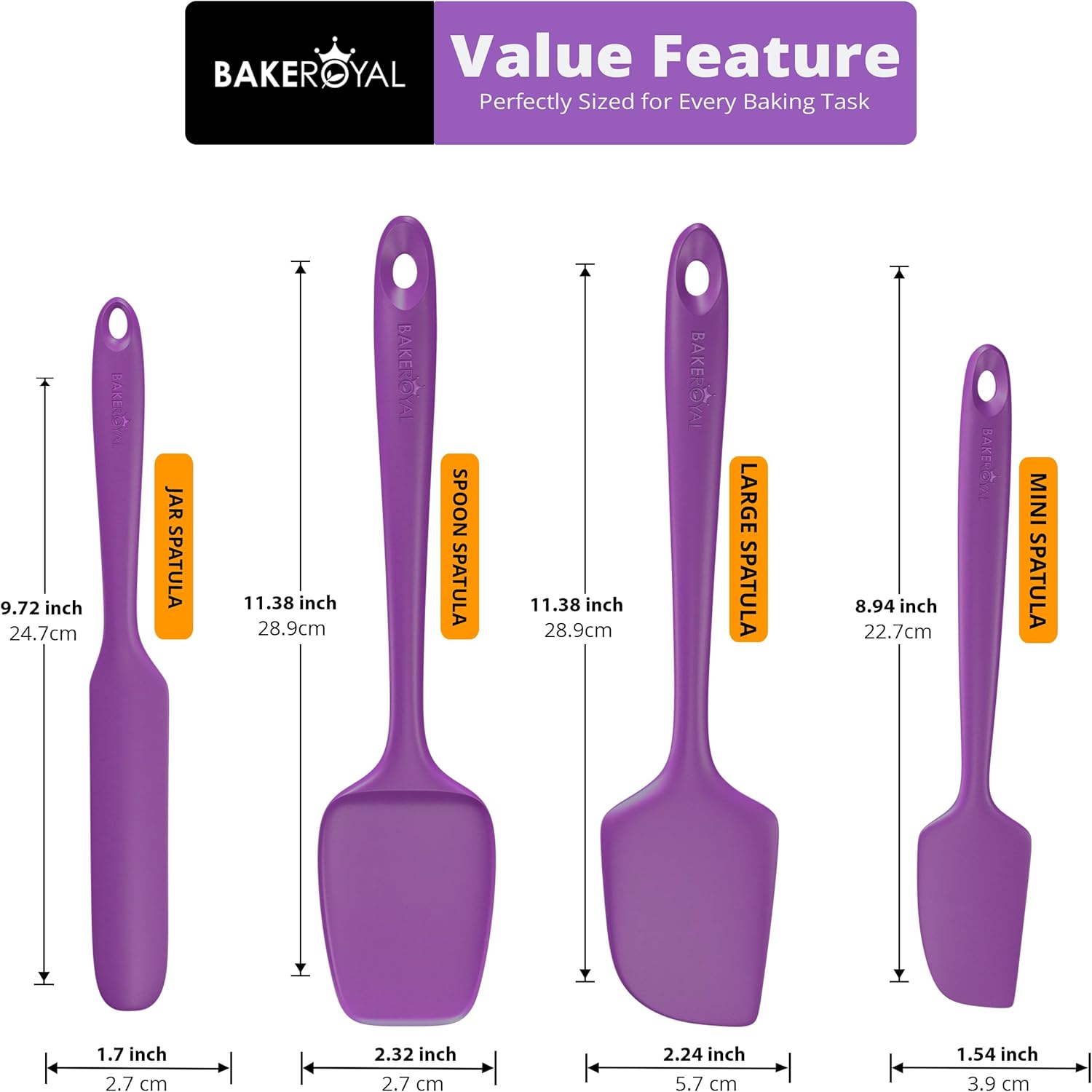 Silicone Spatula Set - 4-Piece Rubber Spatulas Silicone Heat Resistant 600°F for Everyday Task - Seamless Design Kitchen Spatulas for Nonstick Cookware - Purple