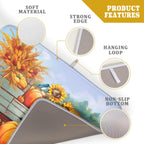 Thanksgiving Autumn Harvest Pumpkin Dish Drying Mat for Kitchen Counter,Sunflowers and Cart Drying Mat 18 x 24 Inch Microfiber Dish Drying Pad Ear of Rice Dish Rack Drainer Mat for Coffee Bar