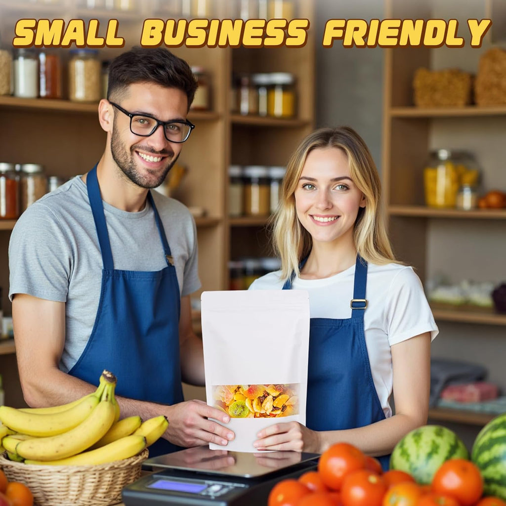 50 Pack Zip Lock Bags, Reusable Snack Bags with Window, Cookie Bags for Pastry, Herbs, Jerky, Spices, Soap, Pet, Gifts, Resealable Baggies for Small Business, Farm Stand Supplies