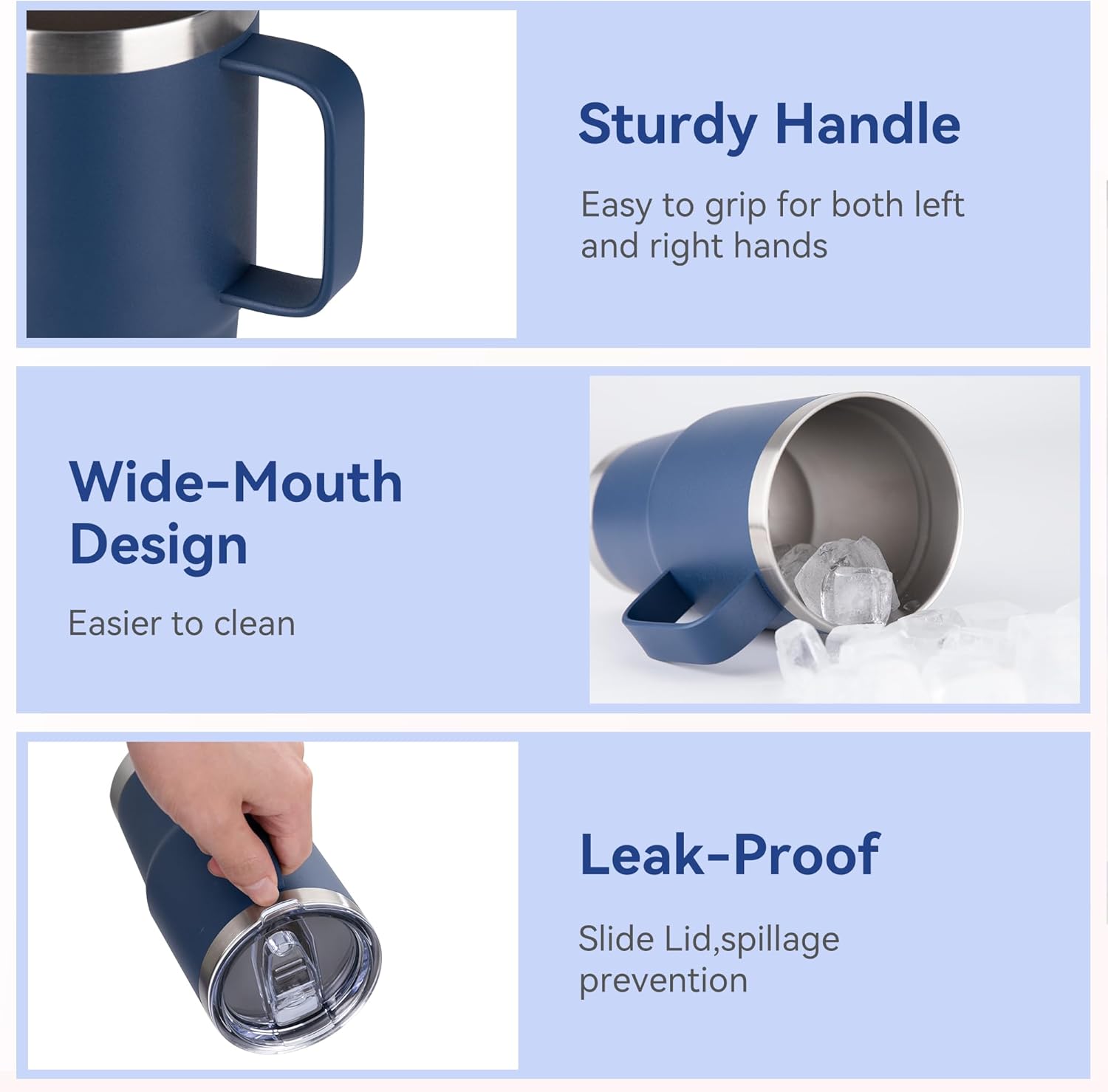 HASLE OUTFITTERS 20oz Tumbler Bulk with Lid, Stainless Steel Tumbler Bulk with Handle, Metal Insulated Travel Coffee Mug Set with Handle, Double Wall Vacuum Leak Proof Tumbler Cup, Navy 12 Pack